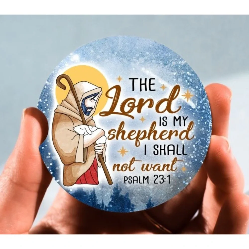 Set of 2 Car Coasters, The Lord Is My Shephard Car Coaster, Neoprene Car Coaster